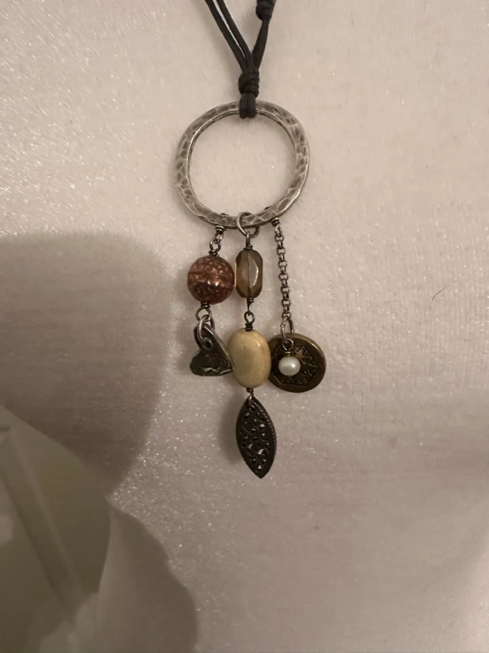 Silpada Leather Cord Pendant Necklace with Brown and Cream Charms - Picture 5 of 8